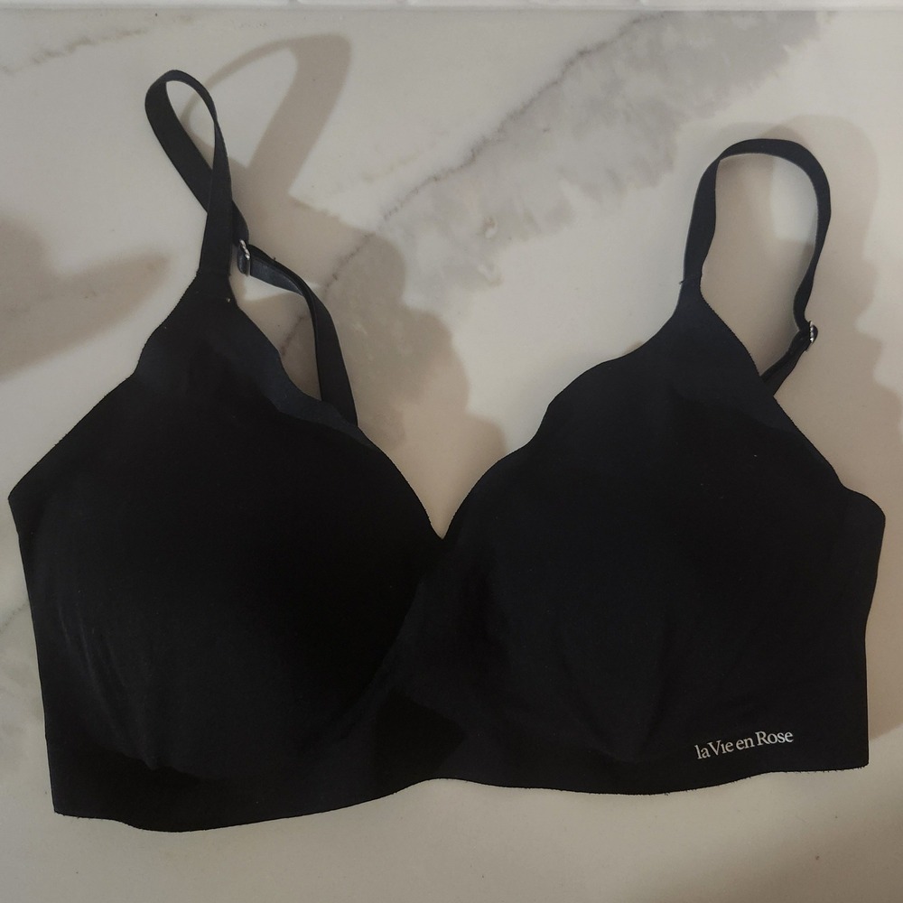 La Vie en‎ Rose Black T-Shirt Bra Wireless Comfort Stretch Size L G